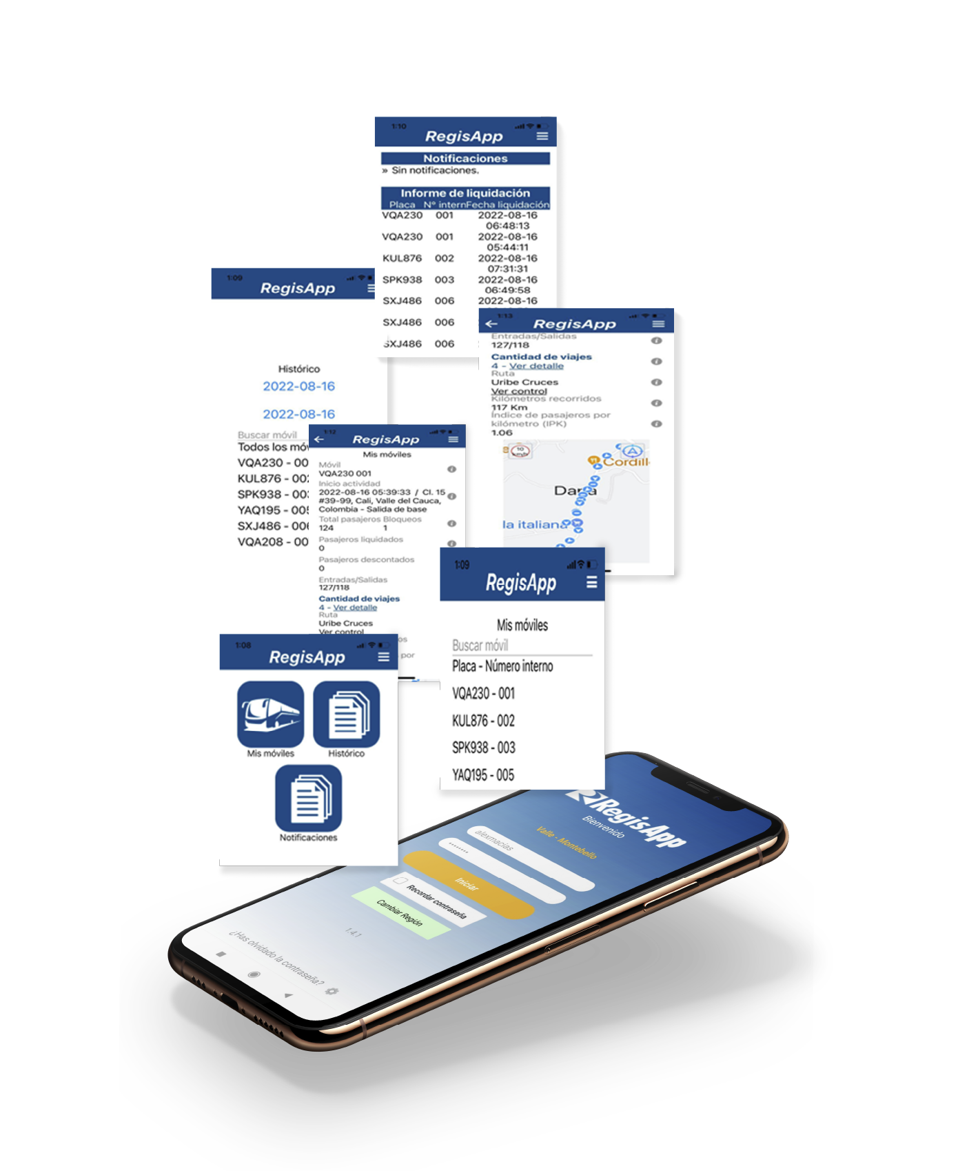 Imagen de regisdata celular con varias pantllas flotando