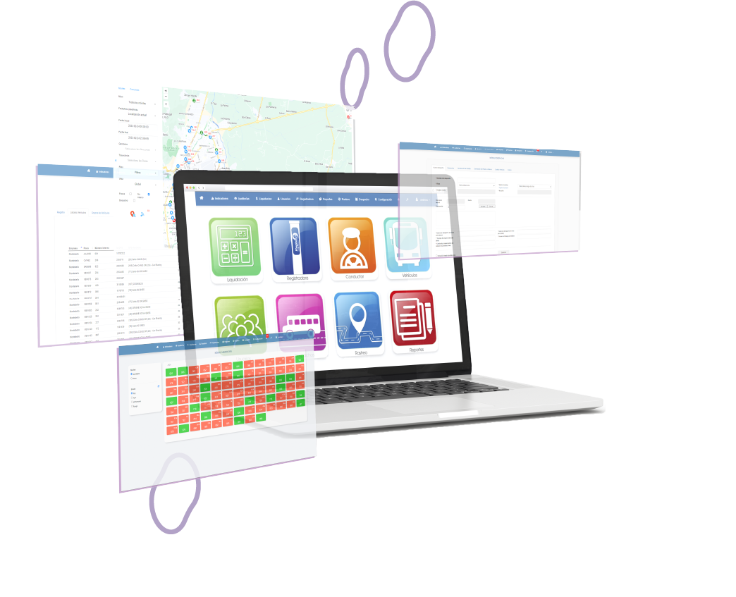 Imagen de computador mostrando pantallas flotantes